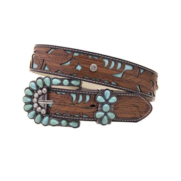 3117 Womens Western Belt With Turquoise Buckle Bling Cowgirl Belt For Jeans - Picture 7 of 7